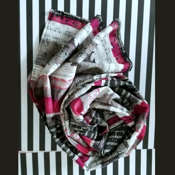 Toyobo Fabric, it's a good life, Music notes pink black white Scarf - Picture 2 of 8